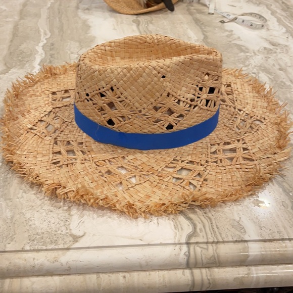 Rag & Bone straw hat with blue ribbon! NWOT - Picture 2 of 11